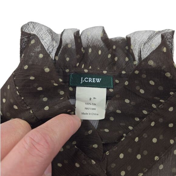 J. Crew | 100% Silk, Sheer, Brown & Tan Polka Dot Blouse | Size 2 - Picture 4 of 5